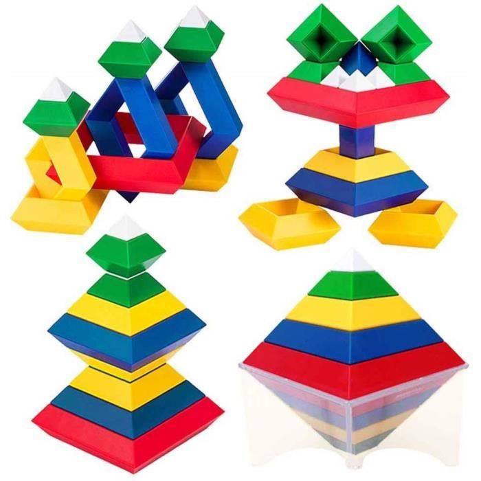 Zerodis Blocs de Construction Jouets Puzzles 3D Pyramide Cube de Vitesse Casse-têtes Mécaniques Jouets Educatifs pour Enfants Adultes Jouets Empilant Blocs Assemblés 