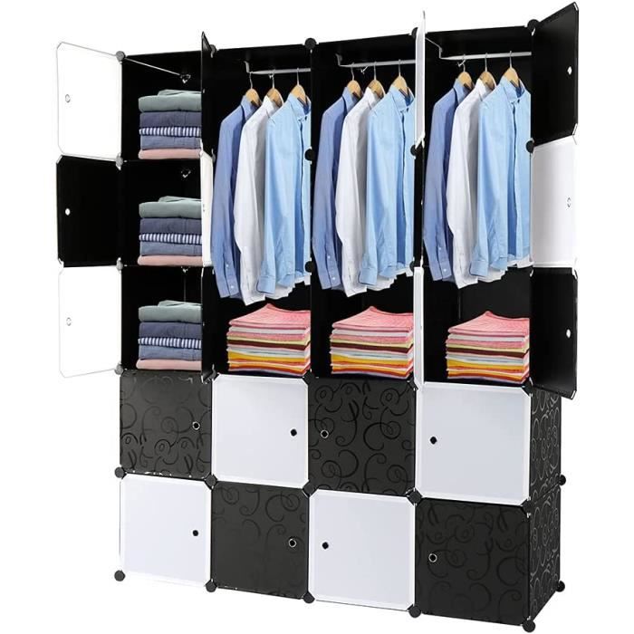 Armoire Penderie Portable 20 Cube, avec Tige Suspendue et Portes, pour