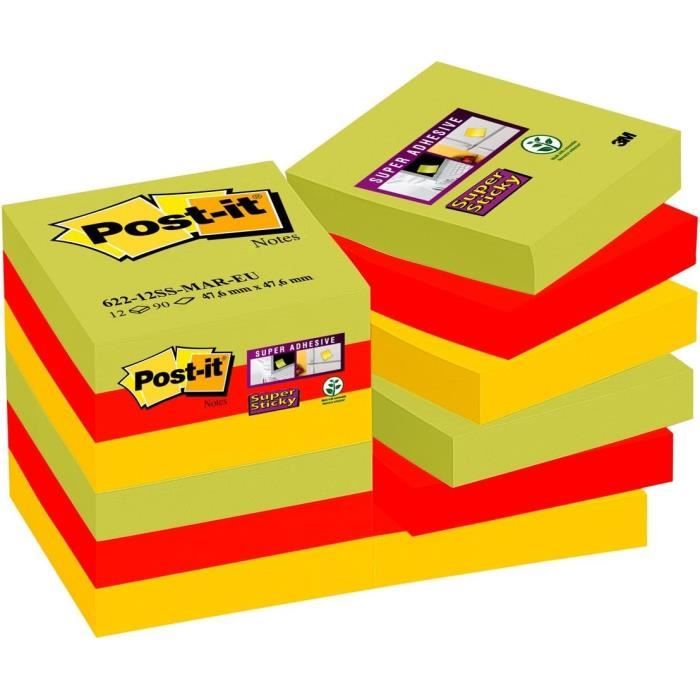 Notes Repositionnables Post-it Super Sticky Lot de 12 Blocs de Notes repositionnables 47,6 x ...