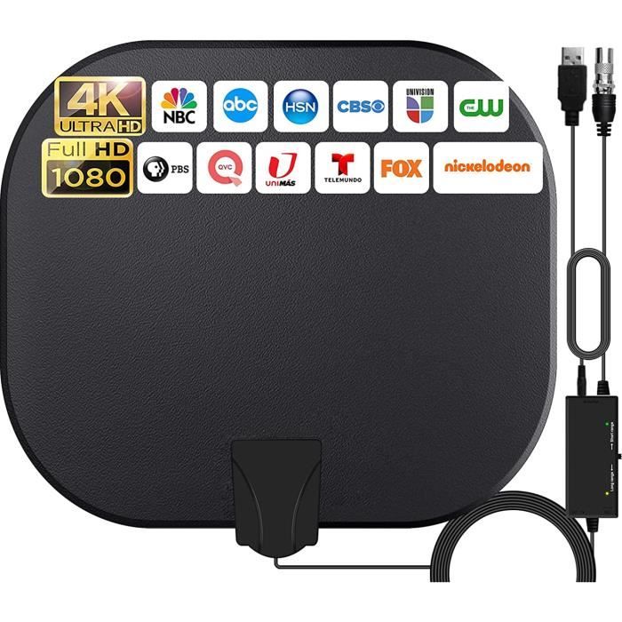 Antenne TV Intérieur/extérieur 600 Km – Compatible 4K, Amplificateur Signal, Câble 10 M – Chaînes HD Gratuites