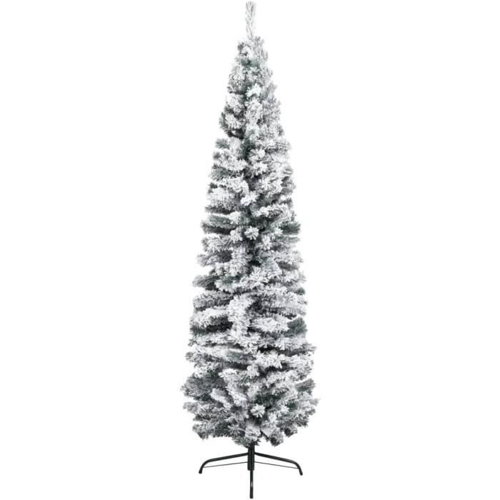 Sapin de Noël Artificiel Mince avec Flocon de Neige Décoration de Noël