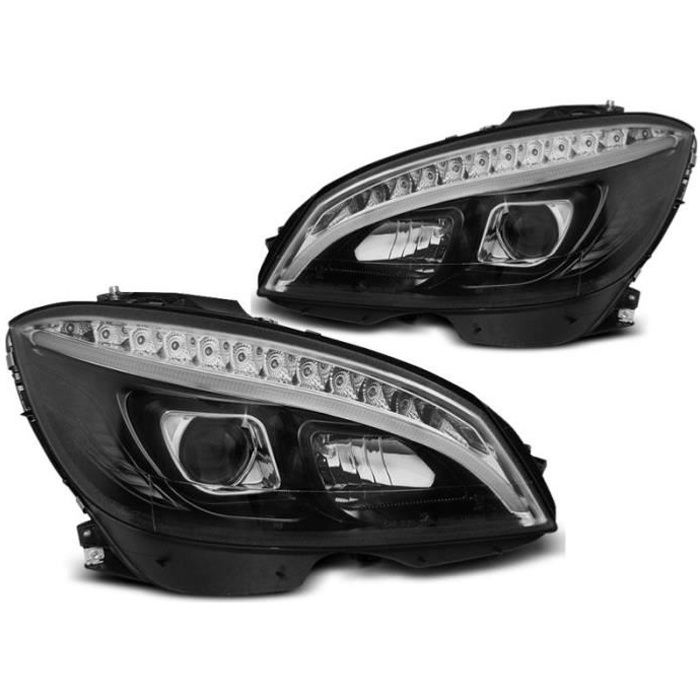 Paire de feux phares avant pour Mercedes W204 2007 à 2010 noir led LTI