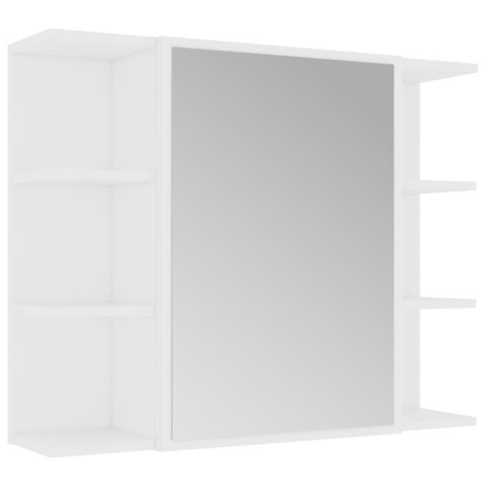 ZOE© Armoire de salle de bain à miroir Classique - Colonne salle de bain Meuble de rangement Blanc 80x20 5x64 cm Aggloméré ♕12750