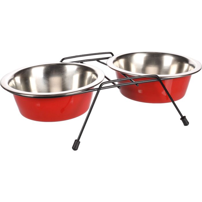 Ecuelle duo ø 16 cm. 800 ml. avec support Arjun. M . pour chien - Flamingo