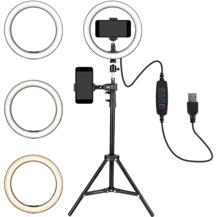 10 pouces LED Anneau Lumineux Lampe à Anneau Dimmable 3 Modes d'éclairage avec Trépied pour Selfie Photo Vidéo Youtube Ins