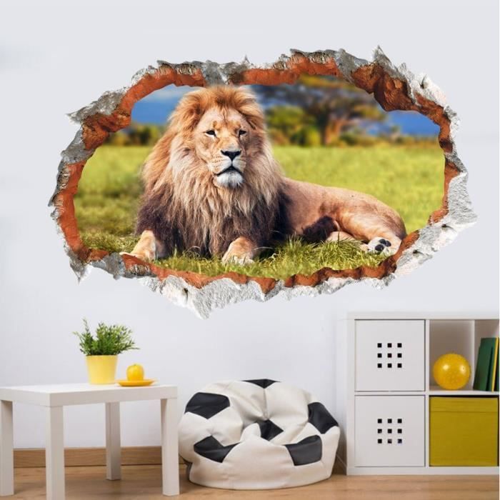 Autocollant Mural Lion - Décoration Safari Amovible Pour Fenêtre Et Mur, Motif Double Face