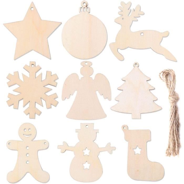 Décorations d/'Arbre de Noël Pendentifs en Bois pour Décorations 33 Bois Arbre de Noël Ornements Divers Styles de Décorations en Bois Sapins de Noël Bricolage Étiquette-Cadeau Artisanat en Bois