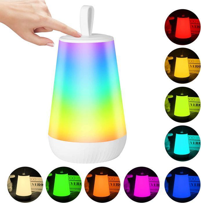 Lampe De Chevet LED RGB 13 Couleurs - Veilleuse Tactile Avec Télécommande, Rechargeable USB