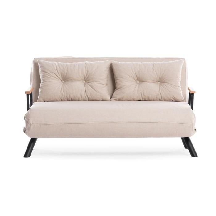 CALICOSY - Canapé lit 2 places convertible en tissu avec pieds en métal L133 cm - SANDO - Ecru