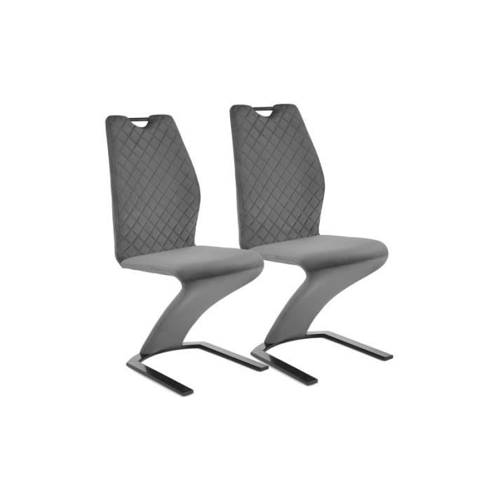 chaises design en velours - carellia - lot de 2 - pied en u - gris