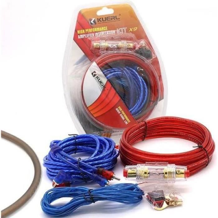 LKRXW Kit Câblage Amplificateur Voiture 10 AWG 1500W – Câbles Alim, Masse, RCA, Télécommande + Fusible AGU Pour Subwoofer & Sono Auto