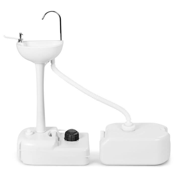 Évier de Camping à Roulette COSTWAY-Réservoir dEau 17L-Distributeur de Savon Liquide 3L-Pompe à Pied-Porte-Serviettes-Robinet