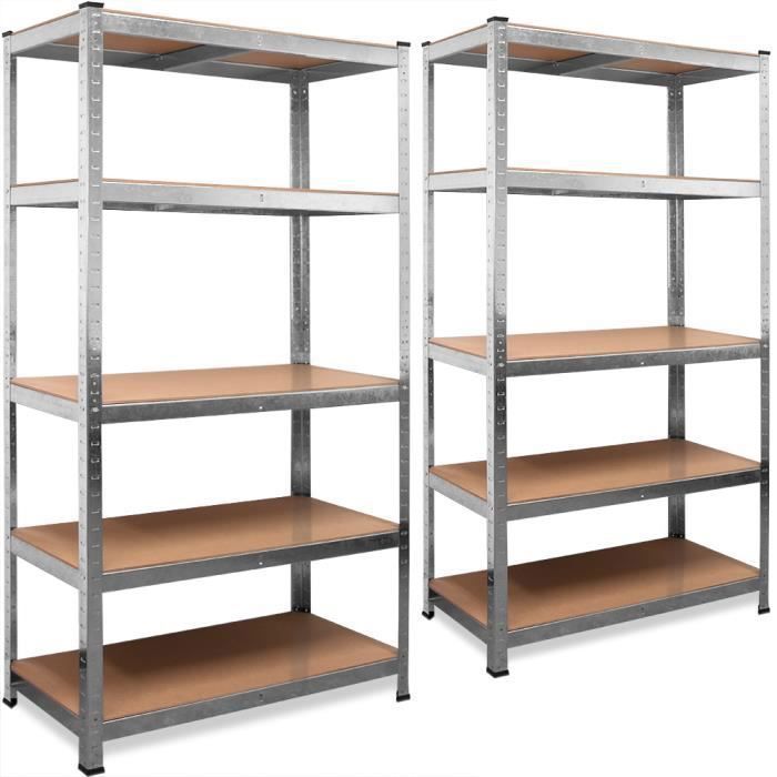 2x Étagères charge lourde métallique 170x75x30cm Charge max. 350 kg Étagère de rangement clipsable 5 niveaux stockage cave 2x Étagères charge lourde métallique 170x75x30cm Charge max. 350 kg Étagère de rangement clipsable 5 niveaux stockage cave