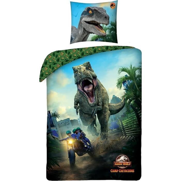 Jurassic World, Parure de Lit Enfant Dinosaure, Housse de couette 140x200 cm, Taie d’oreiller 63x63 cm