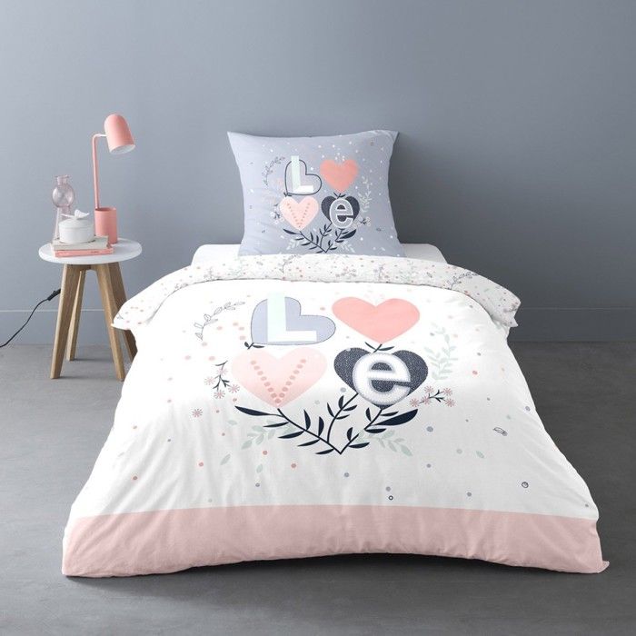 Housse de couette 140x200 Love Celia + taie polycoton