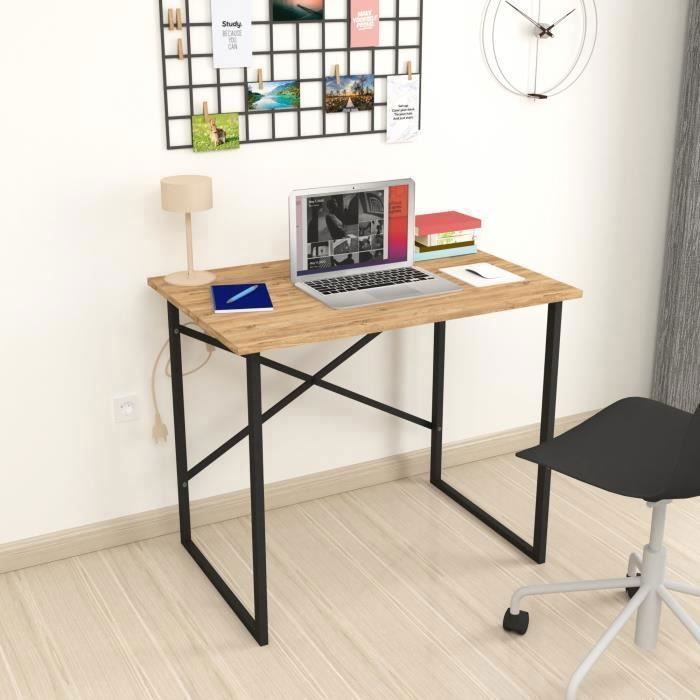 Bureau Tjeldsund 74 x 90 x 60 cm effet chêne - anthracite [en.casa]