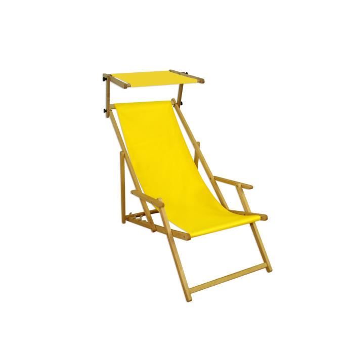 Chaise longue de jardin jaune chilienne bain de soleil pliant en bois avec pare-soleil 10-302NS