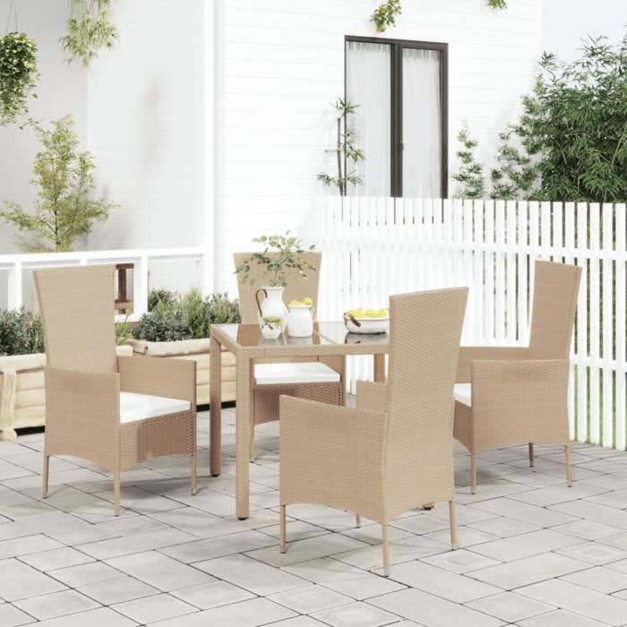 chaises de jardin en résine tressée beige famirosa - lot de 4 avec coussins