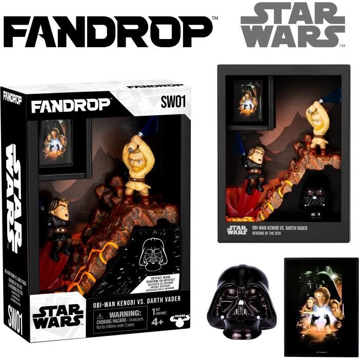 Figurine FANDROP x STAR WARS Obi Wan vs Anakin Vitrine avec scène culte + mini affiche 18 cm