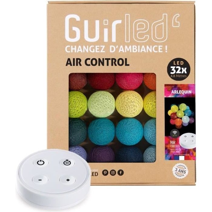 guirlande lumineuse boules coton led usb - télécommandée -veilleuse bébé 2h -  4 intensités - 32 boules 3,2m - arlequin