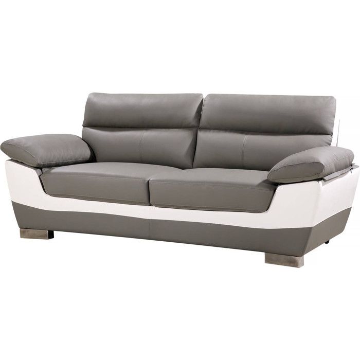 Canapé fixe en cuir reconstitué et PVC Dallas - 210 x 88 x 90 cm - 3 places - Gris/Blanc Canapé fixe en cuir reconstitué et PVC Dallas - 210 x 88 x 90 cm - 3 places - Gris/Blanc