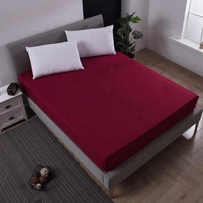 Drap Housse Couleur Unie - INSFITY - 140 x 200 cm - Bordeaux - Polyester - Lavable en machine à 40 °C
