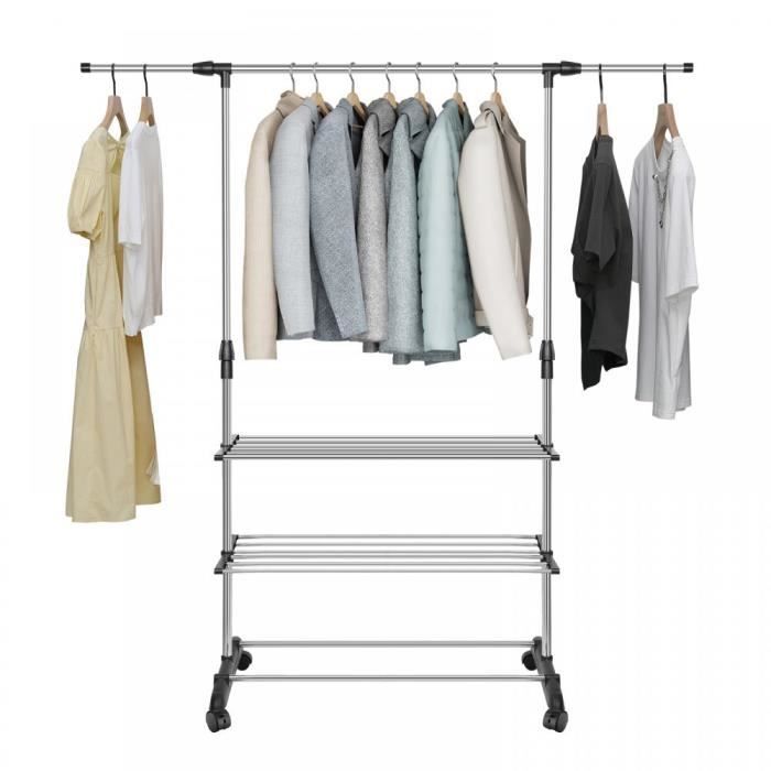 JEOBEST. Porte-manteau Intérieur ou extérieur Etendoir à Linge 2 Niveaux 75*43*158cm