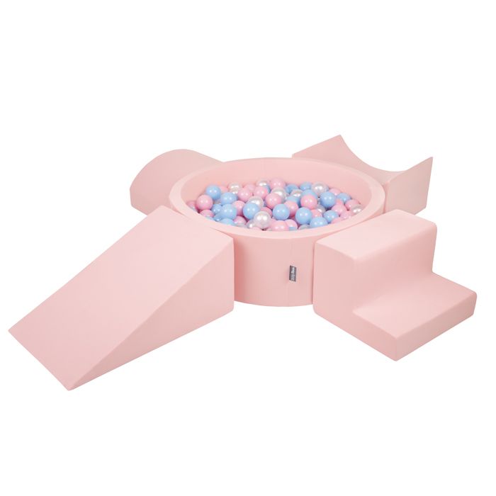 KiddyMoon Velvet Aire De Jeux En Mousse Avec Rond Piscine À Balles (100 Balles)Fosses À Boules Pour Enfants Jouets Parcours Obstacles, Beige Sableux:Beige Pastel/Jaune Pastel/Blanc/Menthe/Rose Poudré