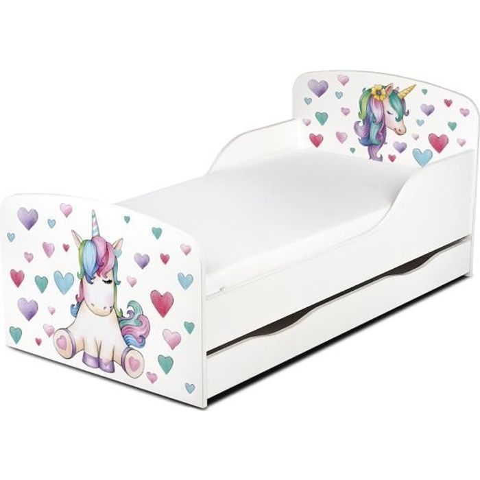 moderne lit d'enfant toddler avec matelas et un tiroir la licorne