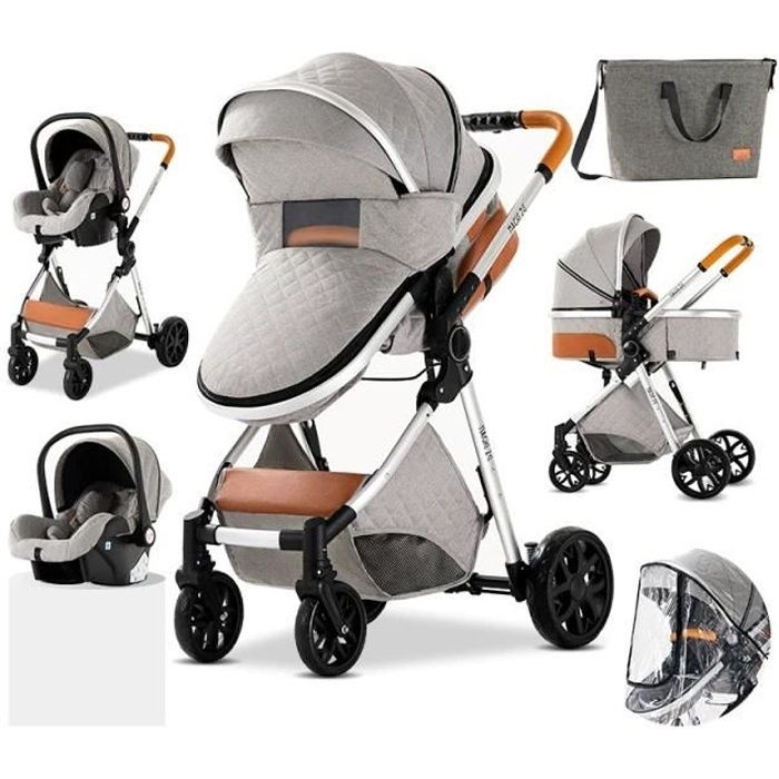 Poussette 3 en 1 Bébé Combinée Siège-Auto Landau Nacelle Réglable