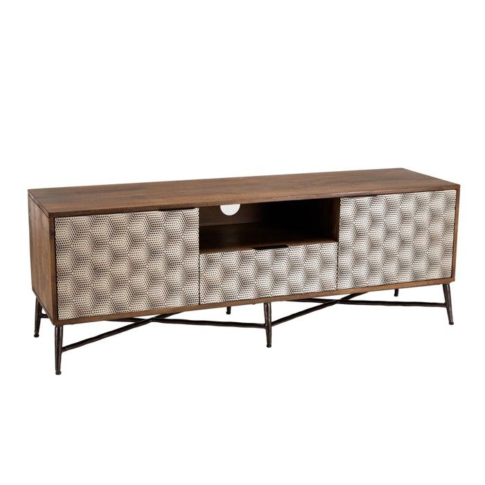 MACABANE ALIX - Meuble TV en bois de manguier 2 portes 1 tiroir motifs ethniques ALIX MACABANE ALIX - Meuble TV en bois de manguier 2 portes 1 tiroir motifs ethniques ALIX