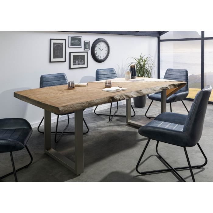 Table à manger - Bois massif de manguier - 180x90 cm - Beige-Gris - Pieds en U - FREEFORM 5 Table à manger - Bois massif de manguier - 180x90 cm - Beige-Gris - Pieds en U - FREEFORM 5
