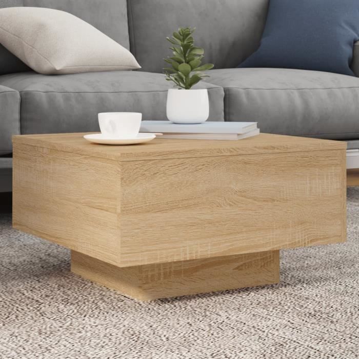 Table basse - MOTHINESSTO - LY4528 - Chêne sonoma - 55x55x31 cm - Lumières LED RVB