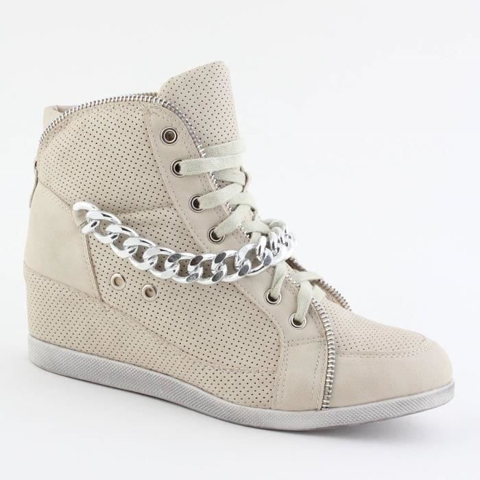 Basket Talon Compensé Beige/Or PINTO DI BLU