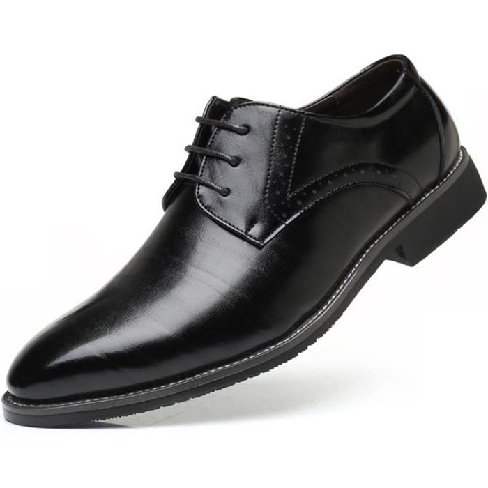 Chaussure Homme Cuir Vernis Brogue Lacets Business Oxford Noir - Grande et Petite Taille 38-48