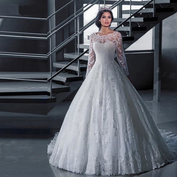 Robe de mariee blanche de qualite superieure 2020 nouvelle robe de mariee a une epaule en dentelle trainante grande taille mo Vert Cdiscount Pret a Porter