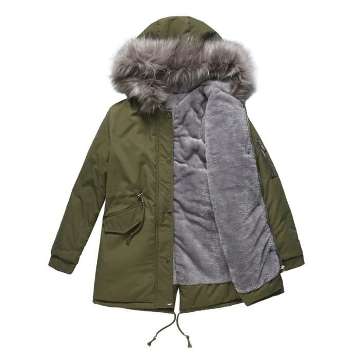 Manteau Hiver Femme Capuche Fausse Fourrure Double Polaire Veste
