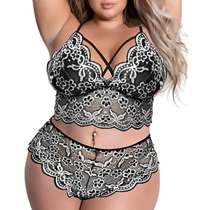 Combiné en dentelle dos croisé - Vrai rose | la Vie en Rose