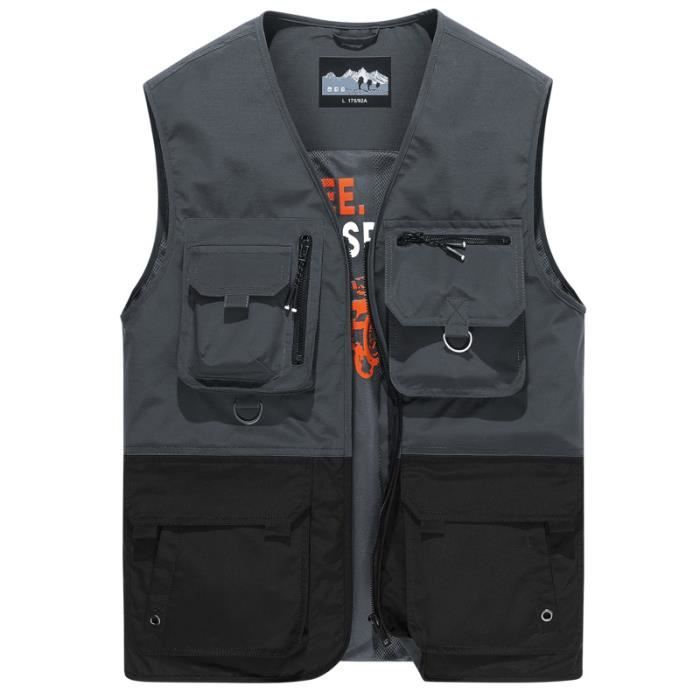 Gilet De Peche Homme De Travail De Photographie Gilet Homme Sans Manche Versatile Multipoches Veste Sans Manches De Sauvetage Camping Randonnée Gilets