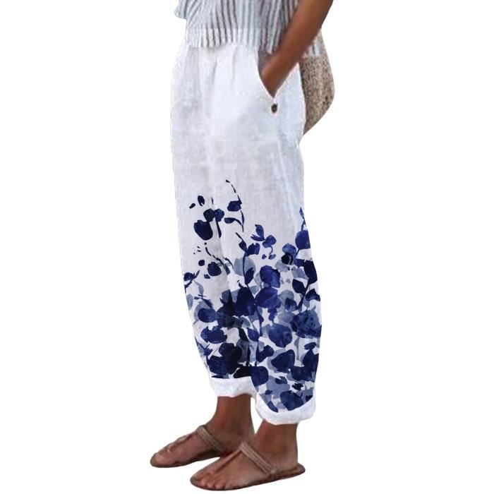 Pantalon femme lin taille élastique