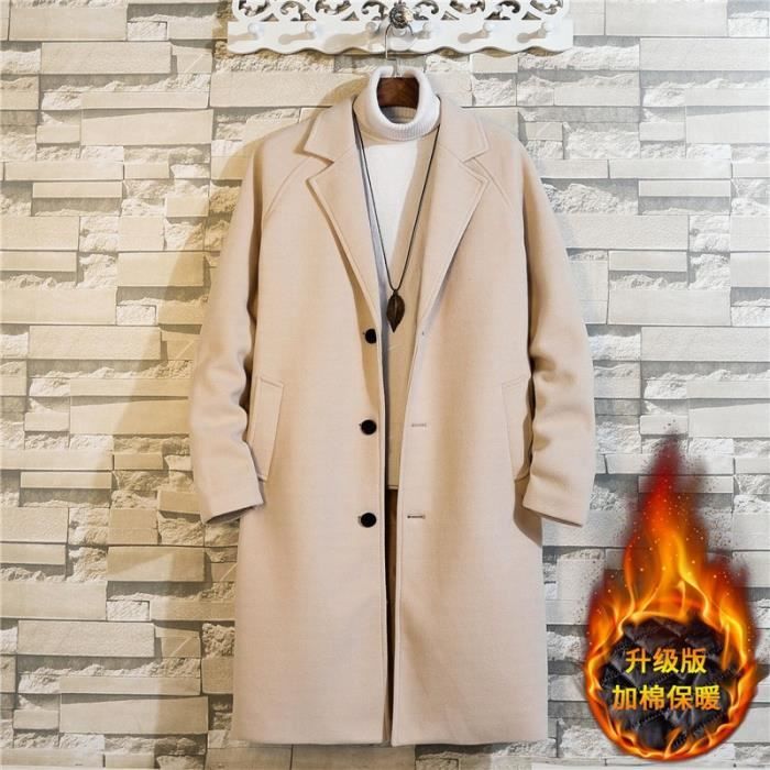 Manteau caban veste en laine melangee pour homme manteau d hiver Long style coreen BF vetements d exterieur printe Beige Thick Blanc Cdiscount Pret a Porter