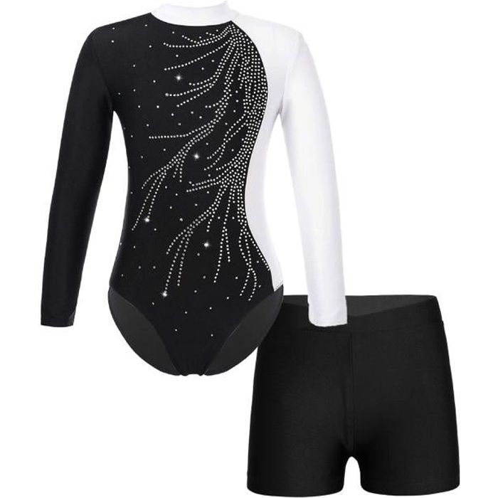Iixpin Enfant Fille Justaucorps Gymnastique Strass Manches Longues