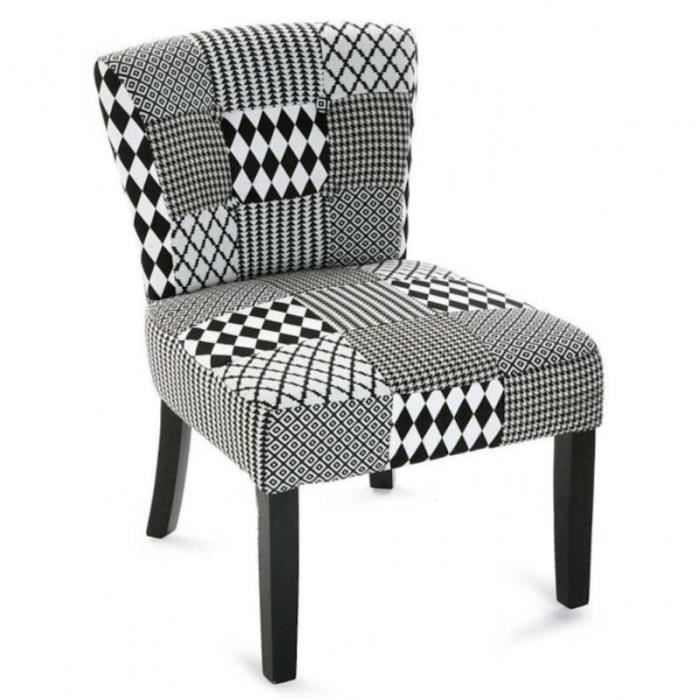 Fauteuil Patchwork Noir Et Blanc Taille 50 X 64 X 73 Cm