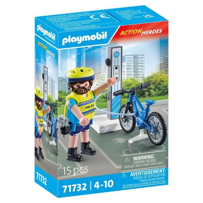 Policier Cycliste Avec Borne De Recharge Playmobil La Boite - vue 3