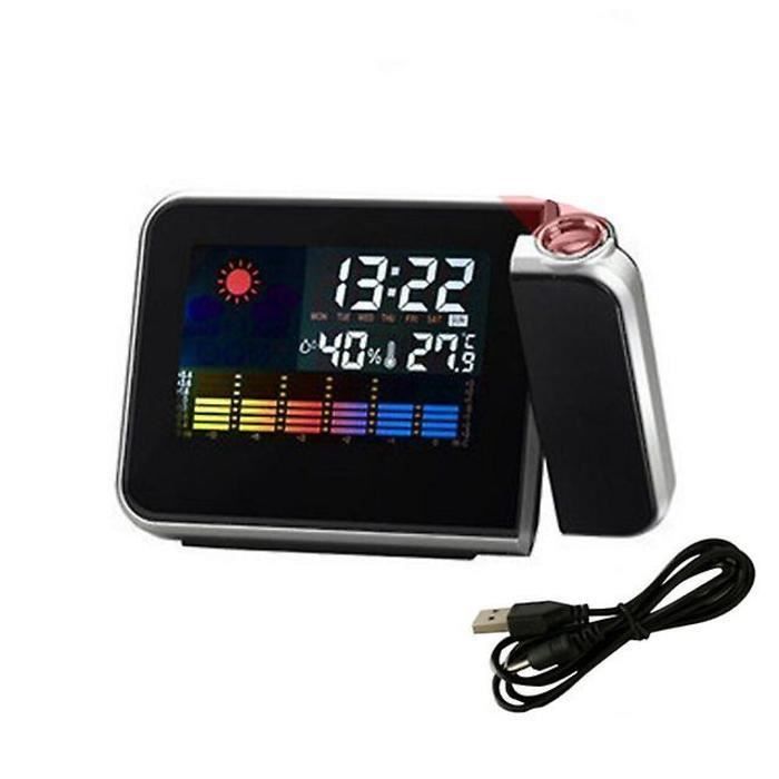 Horloge Numérique LCD Voiture - Thermomètre, Hygromètre, Météo - Rétro-éclairage Activé Par Le Son - Noir - 6