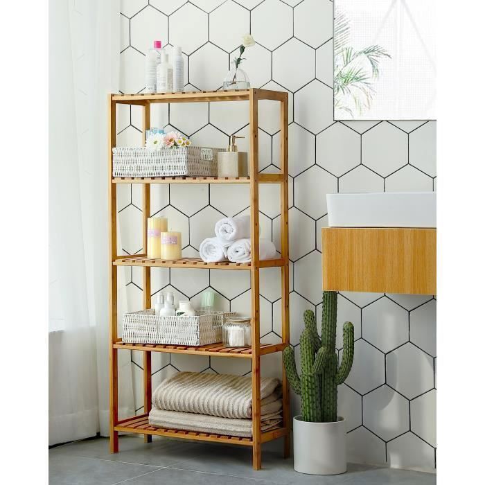 Meuble Etagere En Bambou A 5 Niveaux Multifonction Rangement
