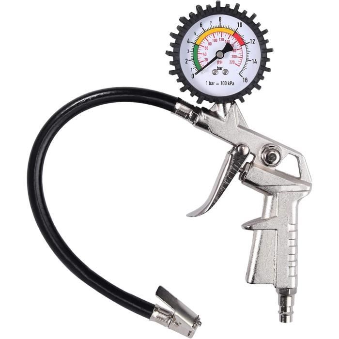 Manomètre Gonfleur Pneus Numérique - 0-12 Bars - Tête Auto-Serrante En Cuivre - Précis & Robuste