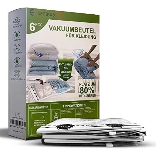 Lot De 6 Sacs Sous Vide SANAWATEC Pour Vêtements - 2S + 2L + 2XXL - Gain De Place 80% - Étanches
