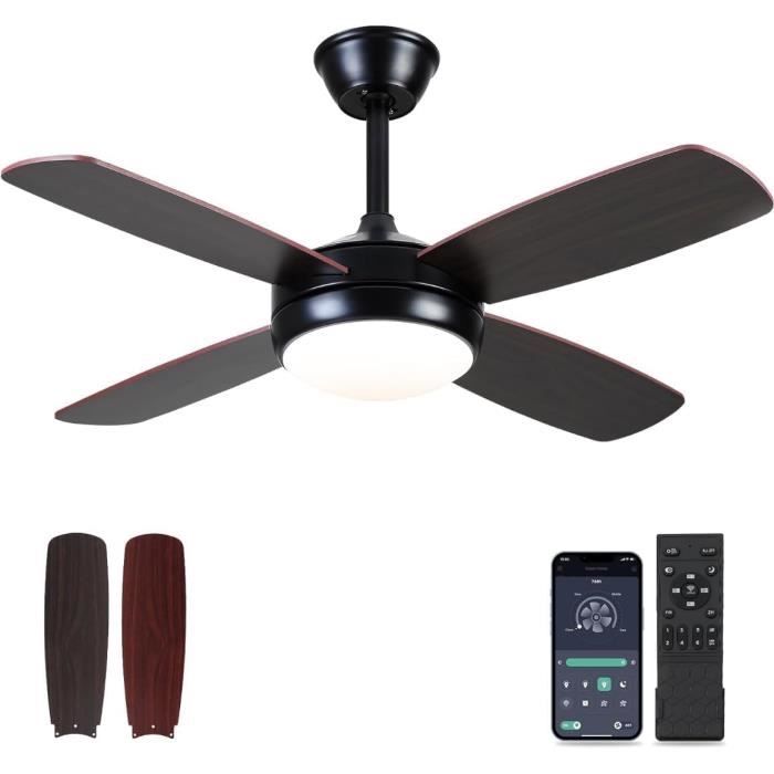 Ventilateur De Plafond Avec Lumière LED - 107 Cm, Bois - 6 Vitesses, Télécommande, Minuterie - Moteur Réversible