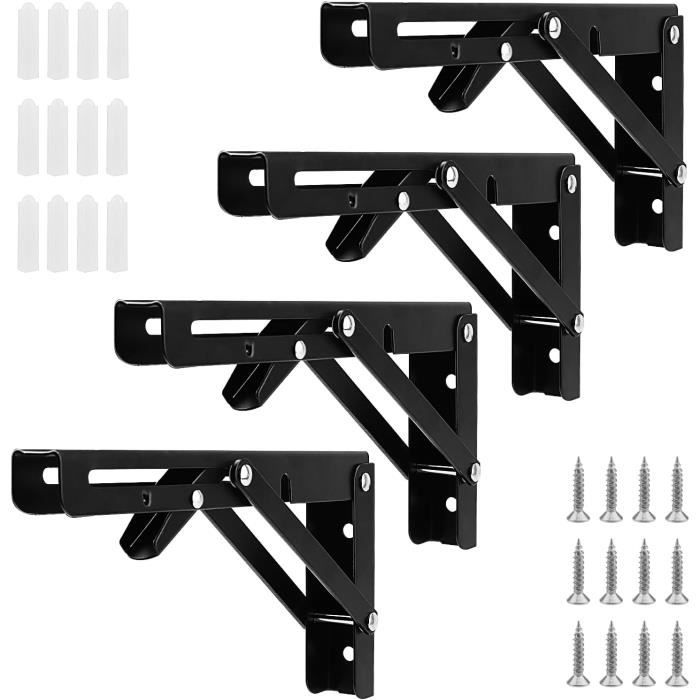 Lot de 4 équerres d'étagère pliables en métal de 20 cm, équerres ...